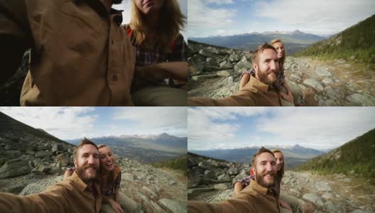 一对年轻夫妇在秋天远足自拍高清在线视频素材下载