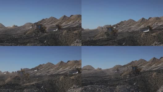 4推土机在煤矿里铲土高清在线视频素材下载