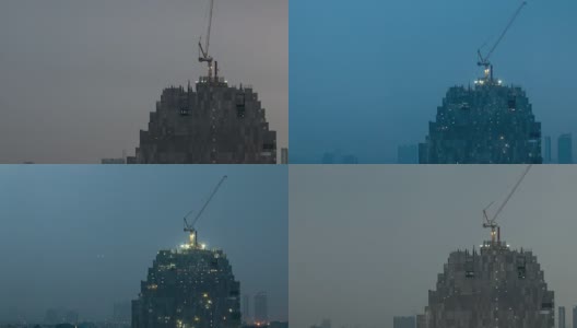摩天大楼起重机施工时间流逝高清在线视频素材下载