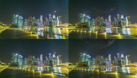 新加坡夜间的现代都市景观，时间推移高清在线视频素材下载