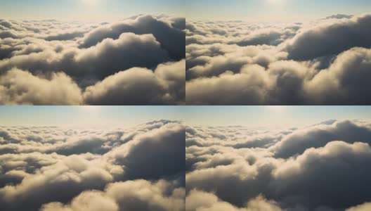 从高空的飞机窗口鸟瞰，在傍晚暴雨来临前，密集而蓬松的积云正在形成高清在线视频素材下载