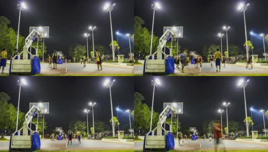 时光流逝:亚洲青年打篮球户外夜景高清在线视频素材下载