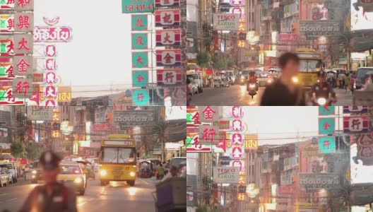 泰国曼谷唐人街Yaowarat路交通拥堵高清在线视频素材下载