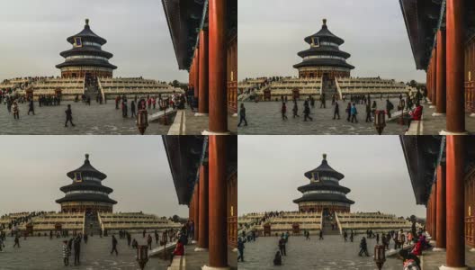 时间的推移，人们漫步在天坛在周末，中国北京。高清在线视频素材下载