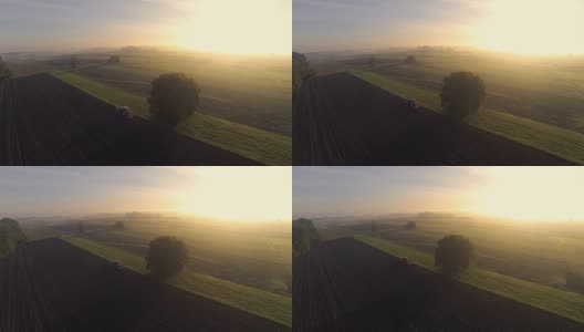 高清:空中拍摄的日落时的乡村高清在线视频素材下载