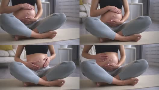 保健和产前瑜伽孕妇Spbd在莲花姿势高清在线视频素材下载