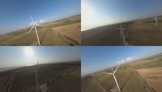 FPV在风电场中飞行高清在线视频素材下载