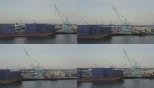 有起重机和船舶货物的工业区高清在线视频素材下载