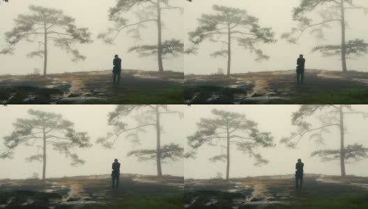 亚洲摄影剪影拍摄一张美丽的金色日出和雾云在森林的照片高清在线视频素材下载