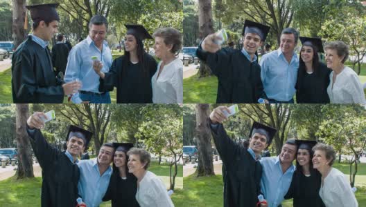 毕业典礼上一家人在自拍高清在线视频素材下载