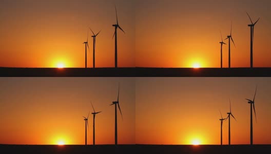 地平线上的日落与风力涡轮机高清在线视频素材下载