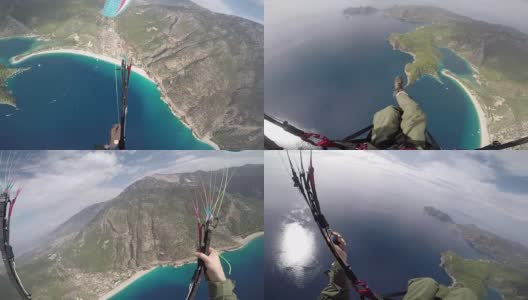 在地中海上空飞行的滑翔伞高清在线视频素材下载