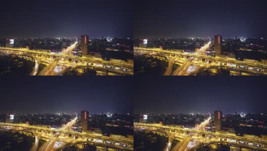 杭州夜间十字路口的交通情况。高清在线视频素材下载