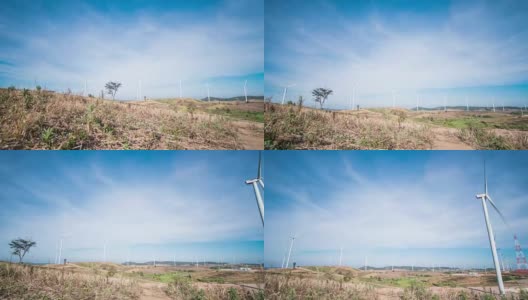 风力涡轮机的领域与风的天空和Cloudscape高清在线视频素材下载
