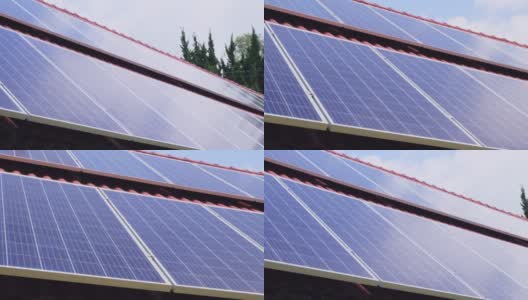 工厂屋顶上的太阳能电池板。替代能源的概念高清在线视频素材下载