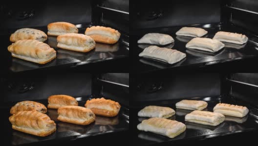 时间推移-五个面包，火腿，奶酪，在电炉烘烤高清在线视频素材下载