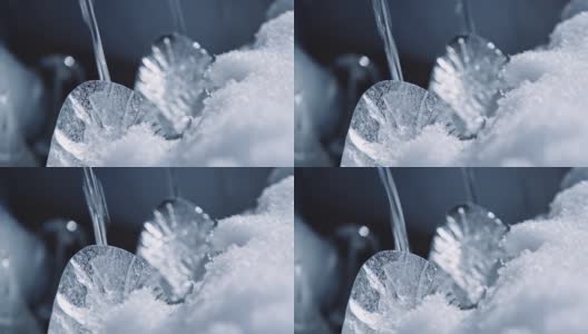 冰冻山泉中的冰雕。冬天的细节。高清在线视频素材下载