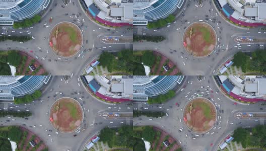 雅加达，2017年4月07日:印尼雅加达交通高峰期的十字路口鸟瞰图。4K分辨率专业拍摄高清在线视频素材下载