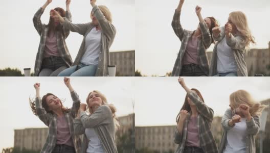 无忧无虑的青年朋友有乐趣的女人跳舞高清在线视频素材下载