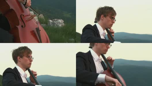 HD CRANE:男人在户外演奏大提琴高清在线视频素材下载