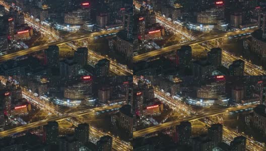 T/L MS HA ZI北京繁忙的立交桥夜间鸟瞰图高清在线视频素材下载