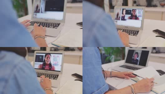女商人在笔记本电脑上与同事视频会议高清在线视频素材下载