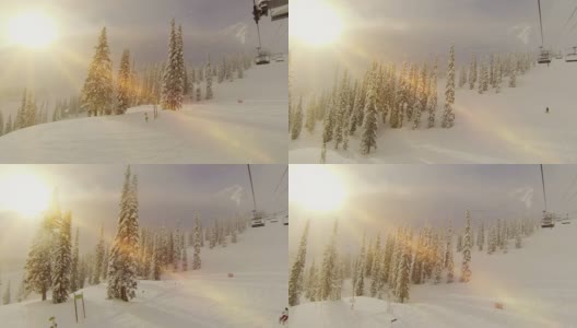 山顶滑雪缆车上的阳光高清在线视频素材下载