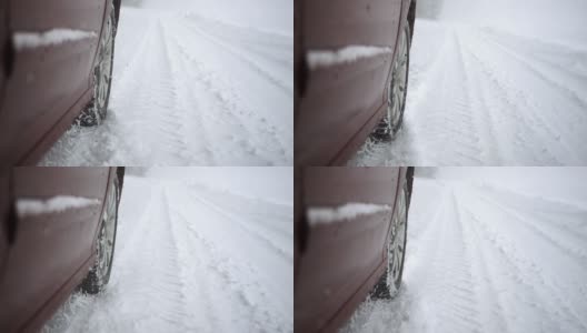 高清超级慢动作:雪景中汽车车轮的特写高清在线视频素材下载