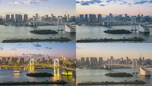 白天到夜晚的延时:空中东京彩虹桥高清在线视频素材下载