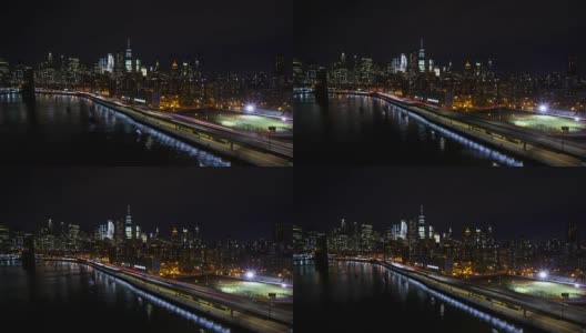 时间流逝纽约夜晚天际线市中心曼哈顿和平塔高清在线视频素材下载