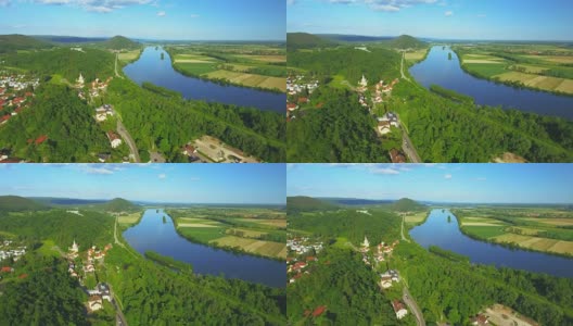 多瑙河上的多瑙多夫镇和瓦尔哈拉纪念馆高清在线视频素材下载