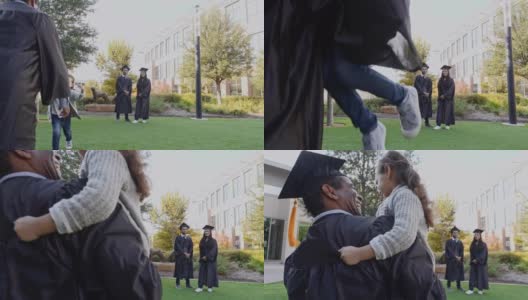 成熟的祖父和孙女一起庆祝大学毕业高清在线视频素材下载