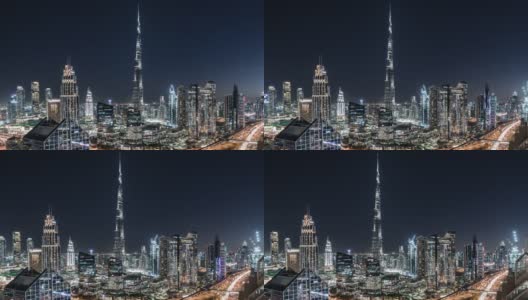 T/L PAN迪拜地平线夜景鸟瞰图/迪拜，阿联酋高清在线视频素材下载