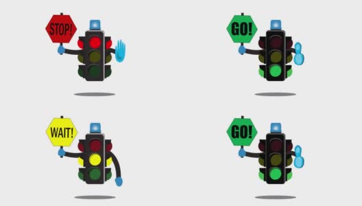 交通灯动画视频。红色，黄色，绿色的交通信号。停止,等待。高清在线视频素材下载