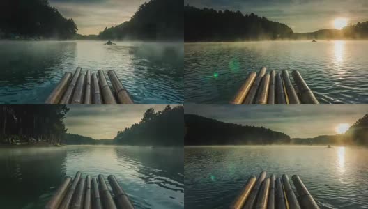 时光流逝，竹筏泛舟湖上高清在线视频素材下载