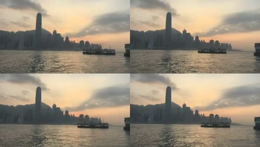 日落，天星小轮香港维多利亚港高清在线视频素材下载