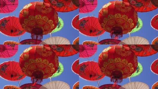 中国灯笼和雨伞高清在线视频素材下载
