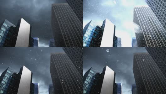 雨点和闪电掠过高楼大厦高清在线视频素材下载