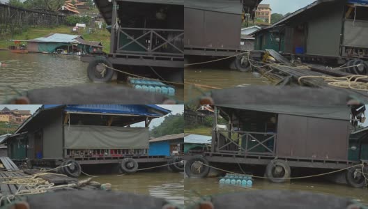 下雨天从船内看船屋高清在线视频素材下载