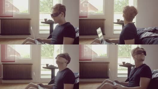 年轻人使用虚拟现实耳机高清在线视频素材下载