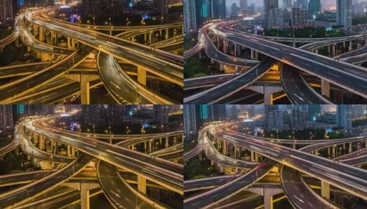 时光流逝——上海高速公路的黎明，从黑夜到白天(平移)高清在线视频素材下载