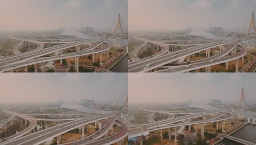 空中曼谷河畔市中心高清在线视频素材下载