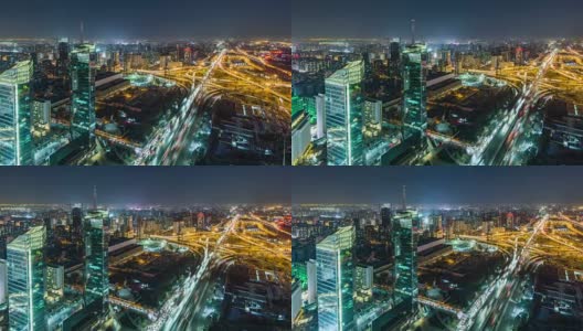 T/L WS HA PAN路交叉口和立交桥在夜间/四会桥，中国北京高清在线视频素材下载