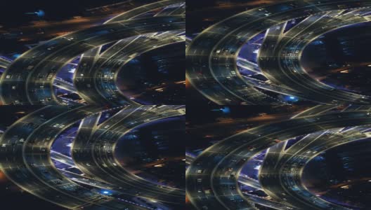 无人机视角的天桥和城市交通在夜间高清在线视频素材下载