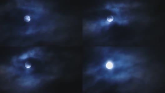 夜空与满月背后的乌云，朦胧神秘的午夜背景，库存视频素材高清在线视频素材下载
