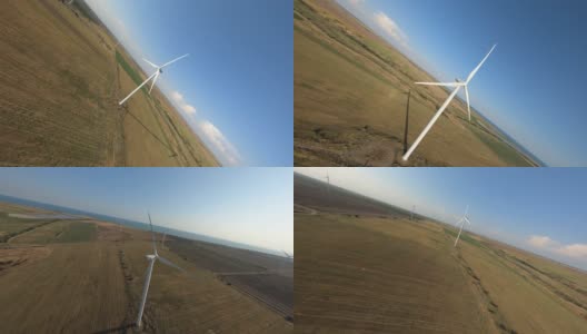 FPV在风电场中飞行高清在线视频素材下载