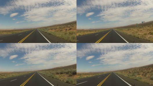 POV从汽车沿着沙漠道路行驶高清在线视频素材下载
