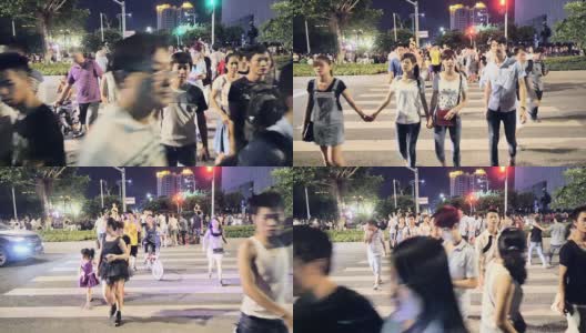 行人在广州市街道斑马线上行走，实时拍摄。高清在线视频素材下载