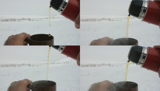 滑雪道上的热茶和大咖啡杯高清在线视频素材下载