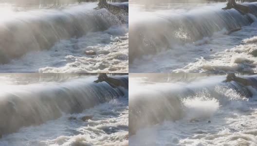 萨克森州Zschopau河上的堰，高水位高清在线视频素材下载
